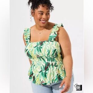 NWT TORRID Peplum Washable Crinkle Gauze Smocked Tank Top 3X Crinkle Ruffle.